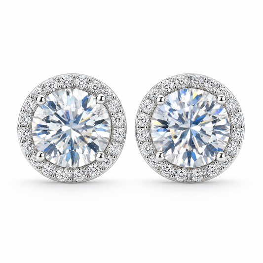 Moissanite Halo Stud Earrings